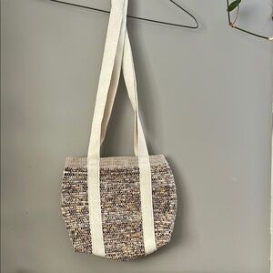 Cream and Tan Shoulder Bag with Wide Straps